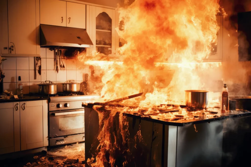 Smoke Damage Restoration. kitchen on fire.