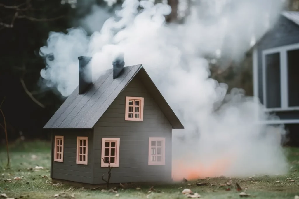 Budget-Friendly Mold Remediation . smoke rising from toy house